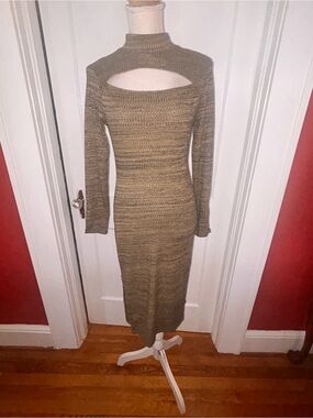 Bodycon Cutout Knit Midi Dress brown & goldish colors size Sm Jessica Simpson